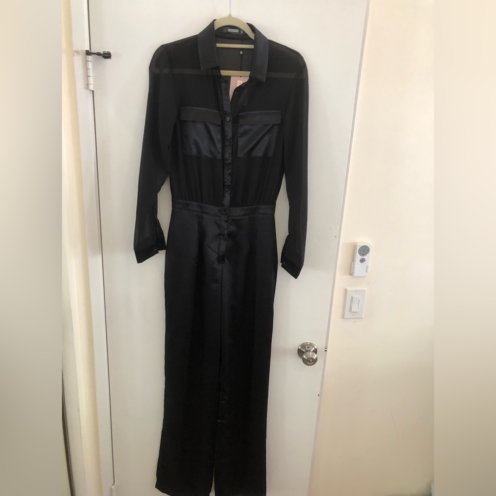 Misguided satin and mesh jumpsuit